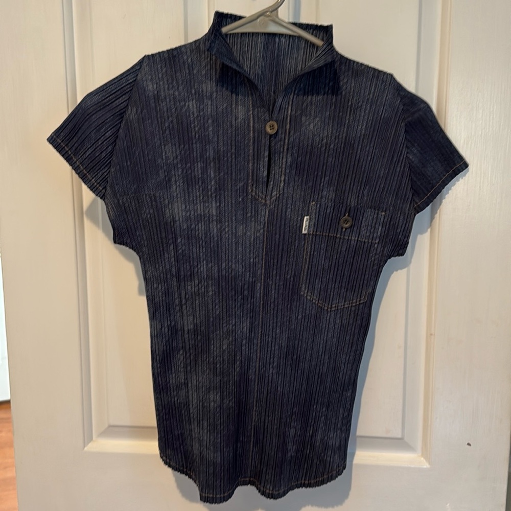 Issey Miyake Pleats Please top: One of a kind! Denim like pattern
